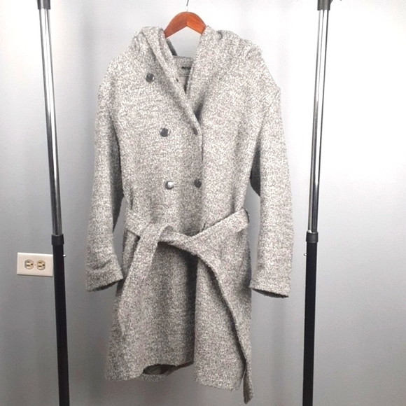 Valerie Steven's Grey Wool Blend Cape Draped Hood Belted Coat - Picture 1 of 9
